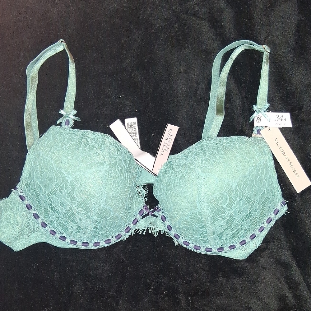 Victoria's Secret Teal Lace Push Up Bra with Purple Accents